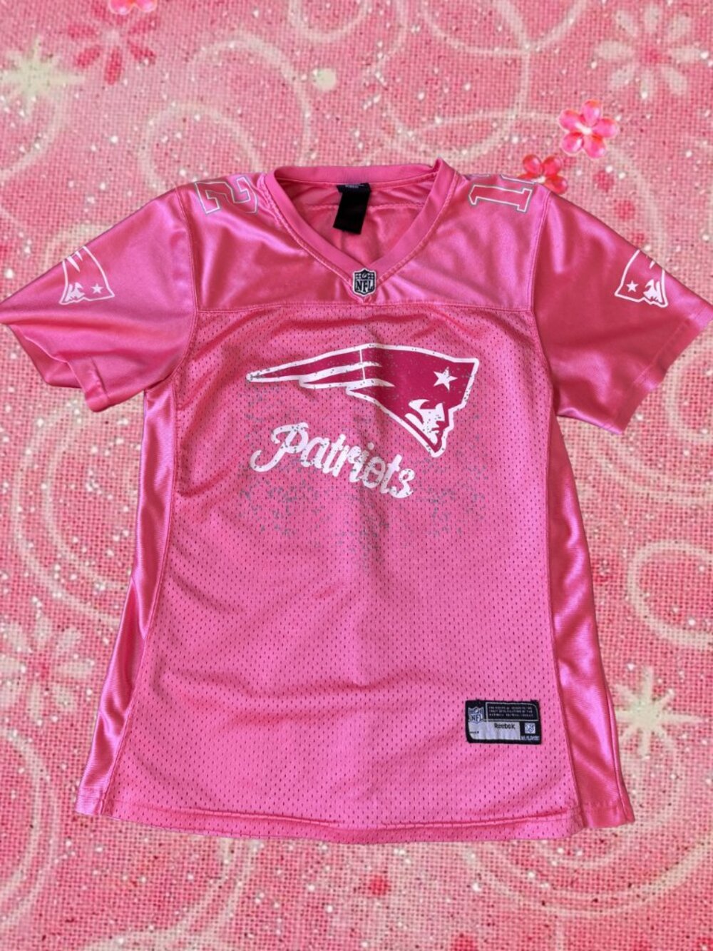 Reebok New England Patriots Pink Brady 12 Jersey Womens Small NFL Y2K